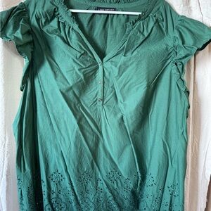 Lane Bryant Green Blouse with Eyelet Hem